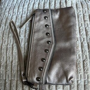 Beige gold wrist clutch